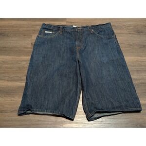 Rocawear Baggy Jean Shorts Mens 42 Dark Wash Jorts Embroidered Utility Pocket